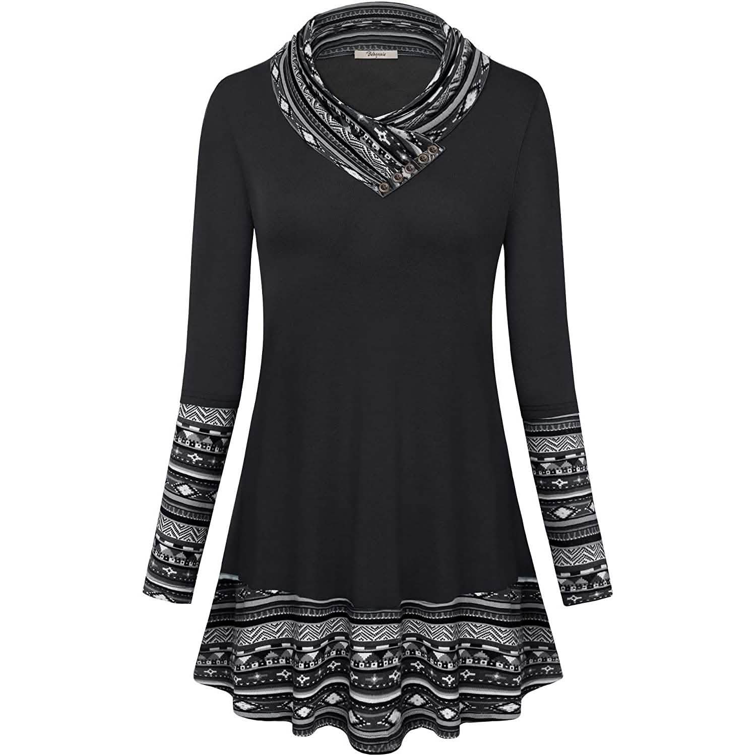 Cowl Neck Long Sleeve Patchwork Top DailySale