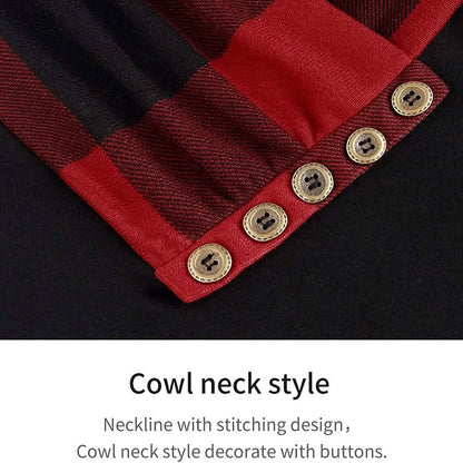 Cowl Neck Long Sleeve Patchwork Top DailySale