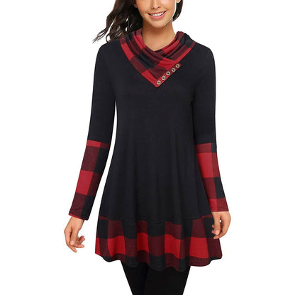 Cowl Neck Long Sleeve Patchwork Top DailySale