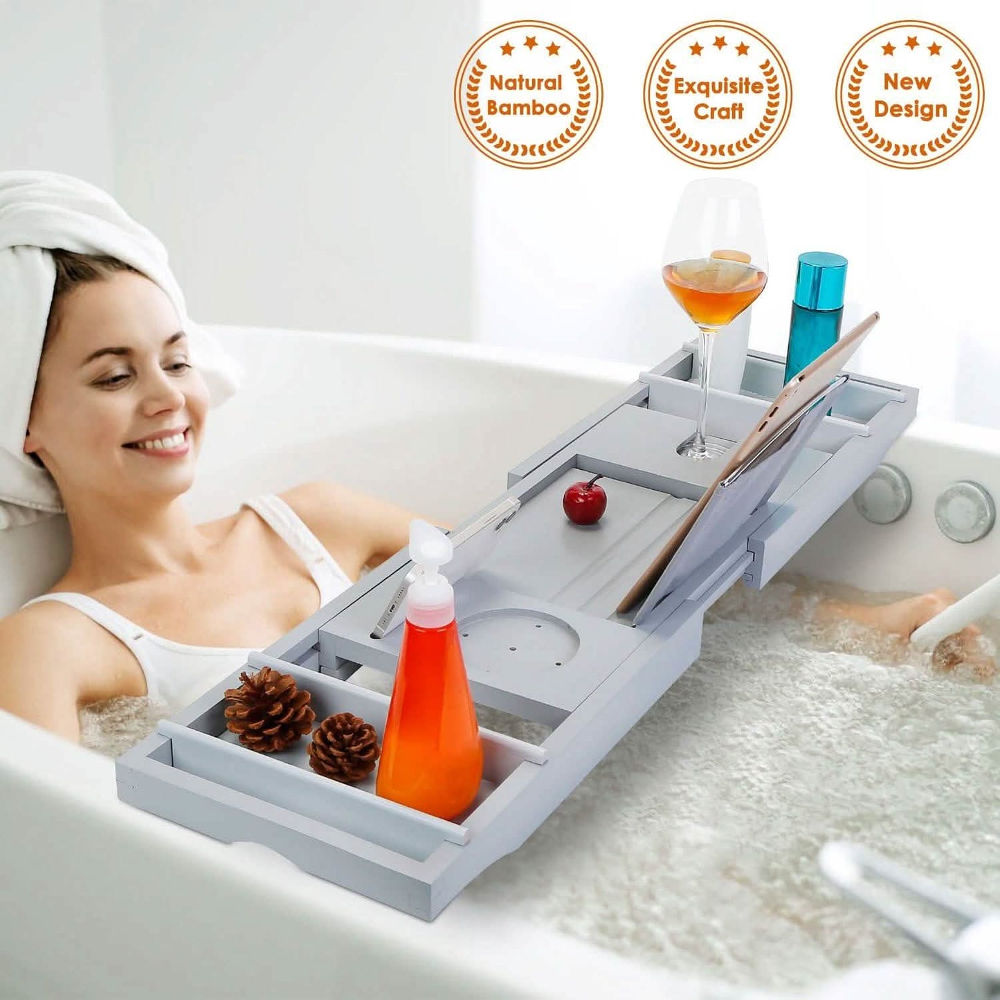 Crafted Bamboo Bath Tray Table Extendable Reading Rack DailySale