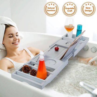 Crafted Bamboo Bath Tray Table Extendable Reading Rack DailySale