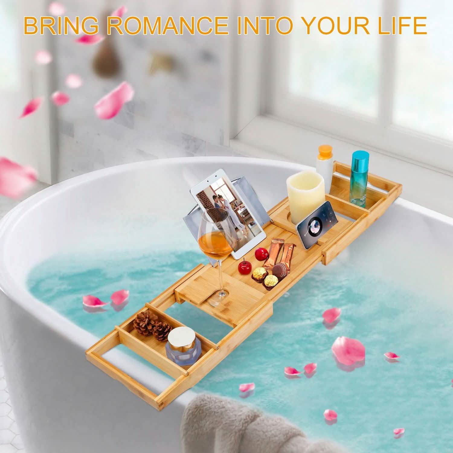 Crafted Bamboo Bath Tray Table Extendable Reading Rack DailySale