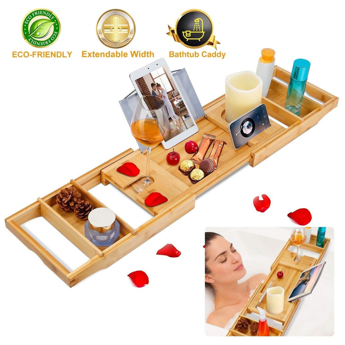 Crafted Bamboo Bath Tray Table Extendable Reading Rack DailySale