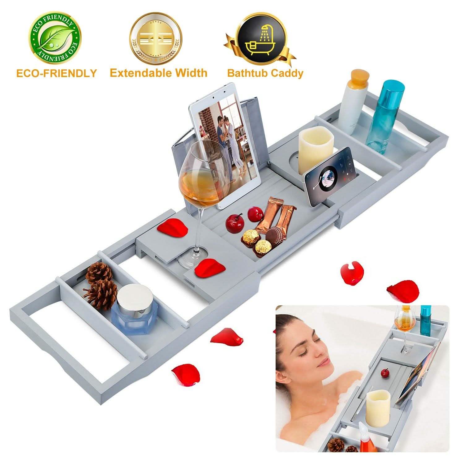 Crafted Bamboo Bath Tray Table Extendable Reading Rack DailySale