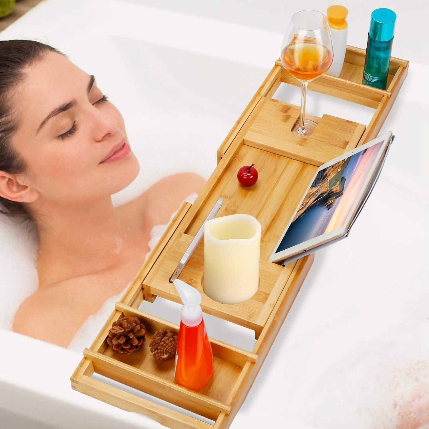 Crafted Bamboo Bath Tray Table Extendable Reading Rack DailySale