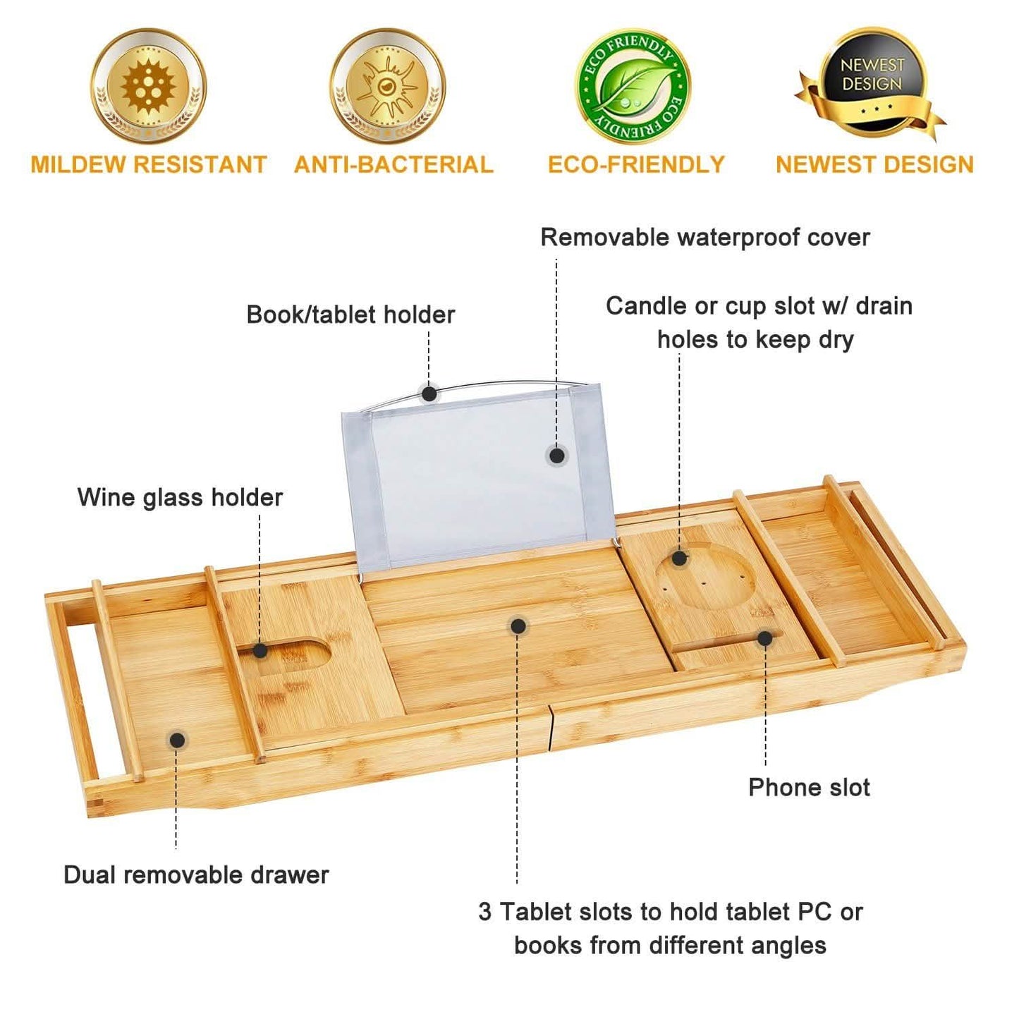 Crafted Bamboo Bath Tray Table Extendable Reading Rack DailySale