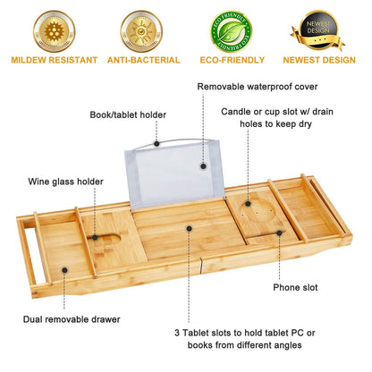 Crafted Bamboo Bath Tray Table Extendable Reading Rack DailySale