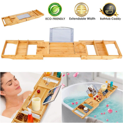 Crafted Bamboo Bath Tray Table Extendable Reading Rack DailySale
