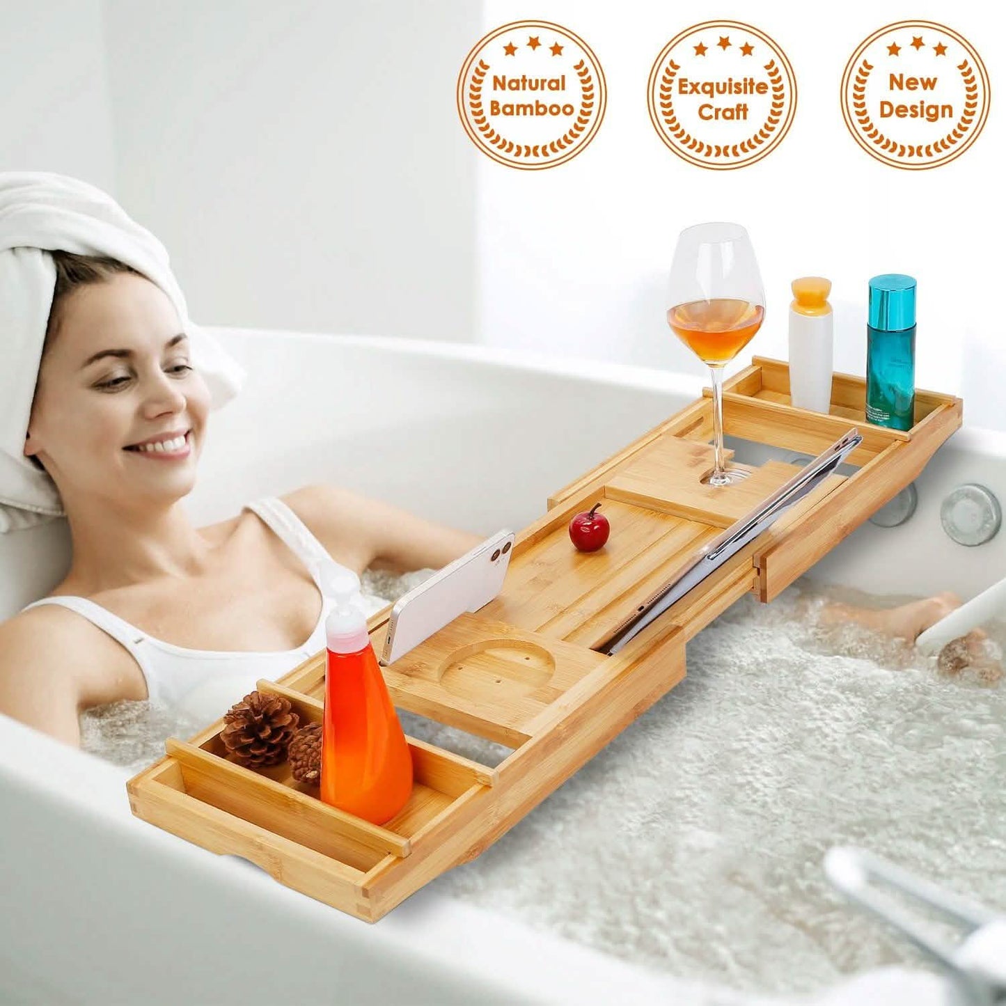 Crafted Bamboo Bath Tray Table Extendable Reading Rack DailySale