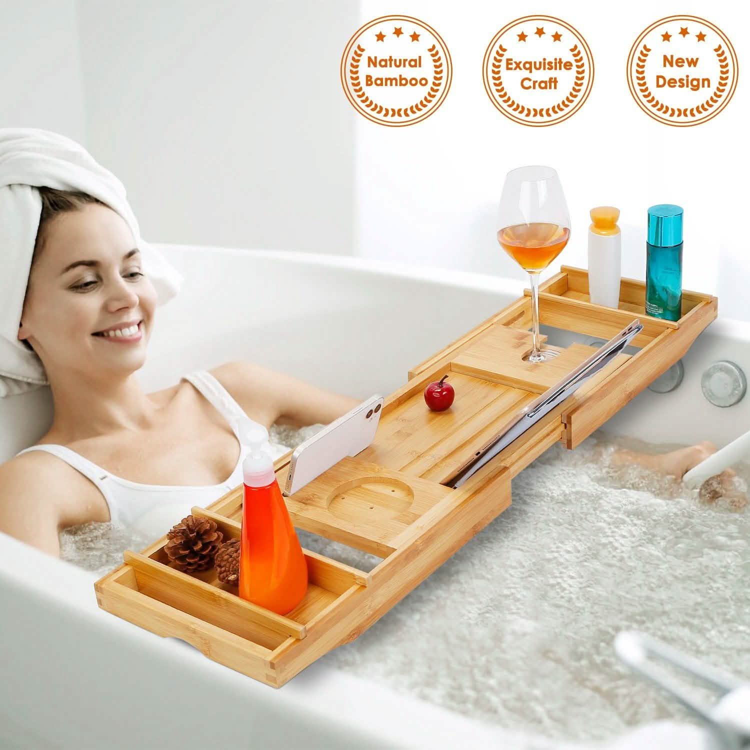Crafted Bamboo Bath Tray Table Extendable Reading Rack DailySale