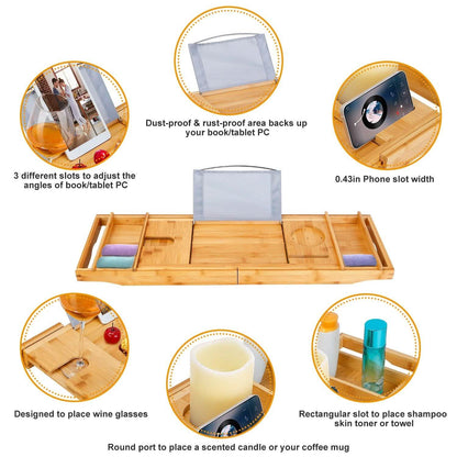Crafted Bamboo Bath Tray Table Extendable Reading Rack DailySale