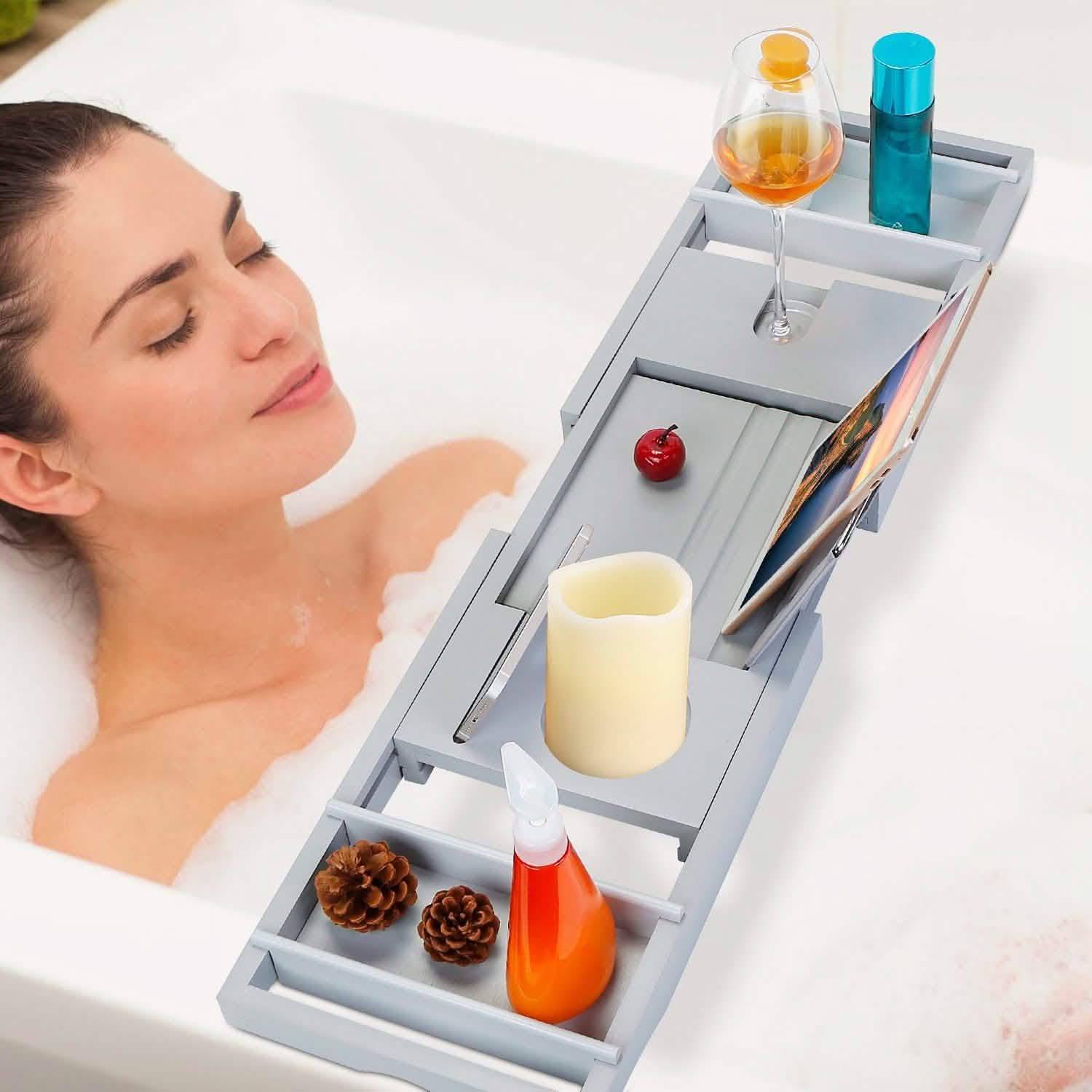 Crafted Bamboo Bath Tray Table Extendable Reading Rack DailySale