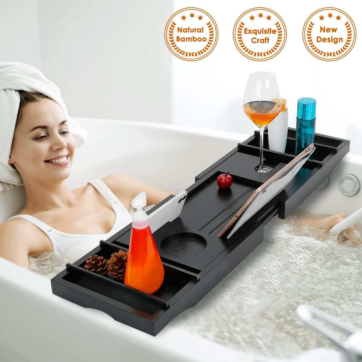 Crafted Bamboo Bath Tray Table Extendable Reading Rack DailySale