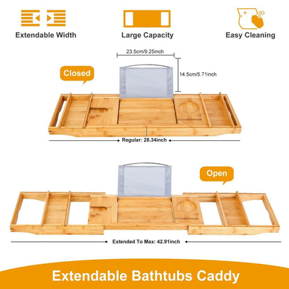 Crafted Bamboo Bath Tray Table Extendable Reading Rack DailySale
