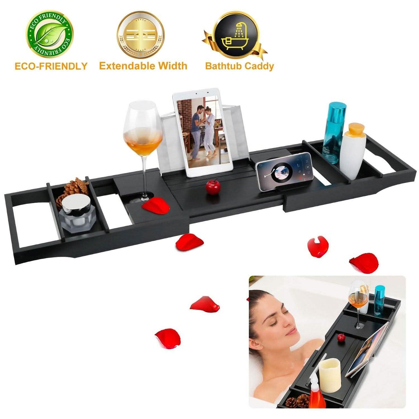 Crafted Bamboo Bath Tray Table Extendable Reading Rack DailySale