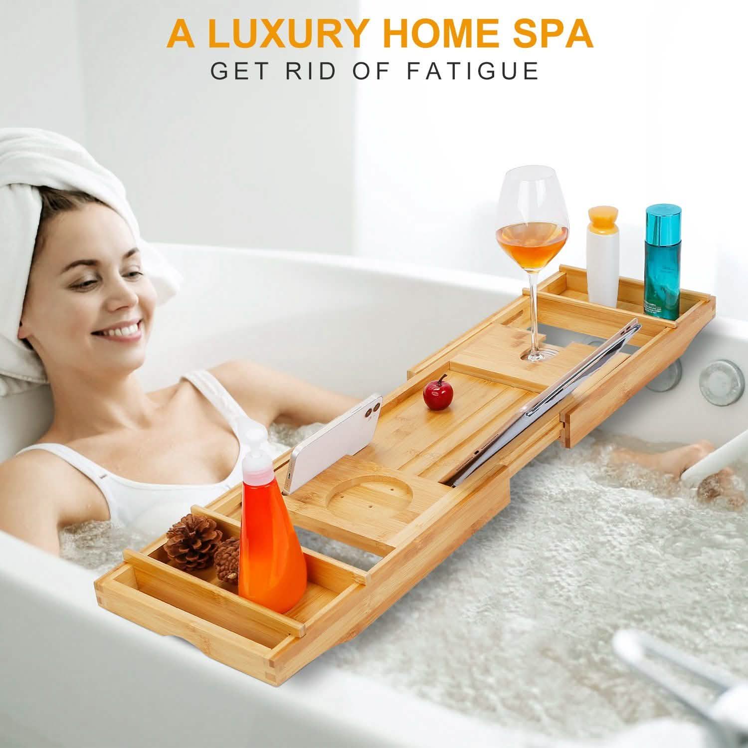 Crafted Bamboo Bath Tray Table Extendable Reading Rack DailySale