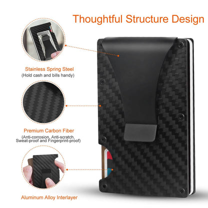 Credit Card Holder with Cash Clip Carbon Fiber RFID Blocking Scan for Men DailySale