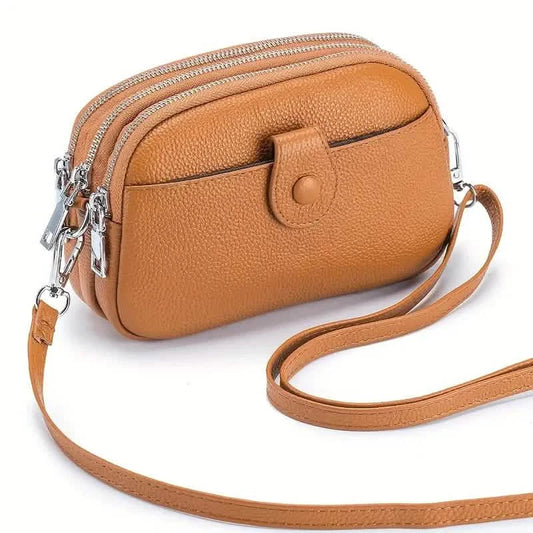 Crossbody Bags for Women Small Genuine Leather Shoulder Purse Cross Body Bag with Triple Top Zipper Adjustable Strap DailySale