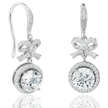 Crystal Bow and Halo Drop Earrings in 18K White Gold DailySale