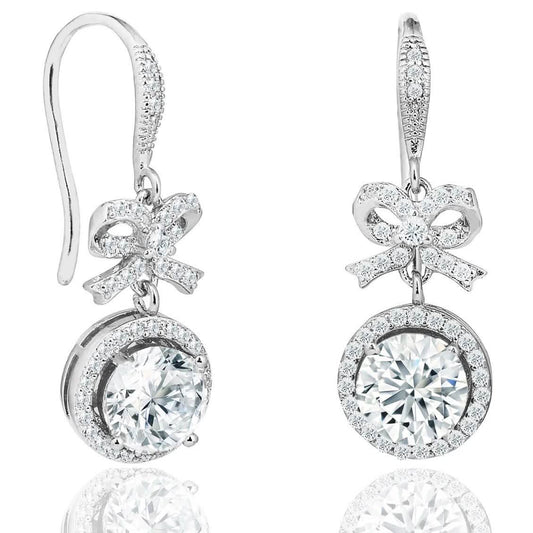 Crystal Bow and Halo Drop Earrings in 18K White Gold DailySale