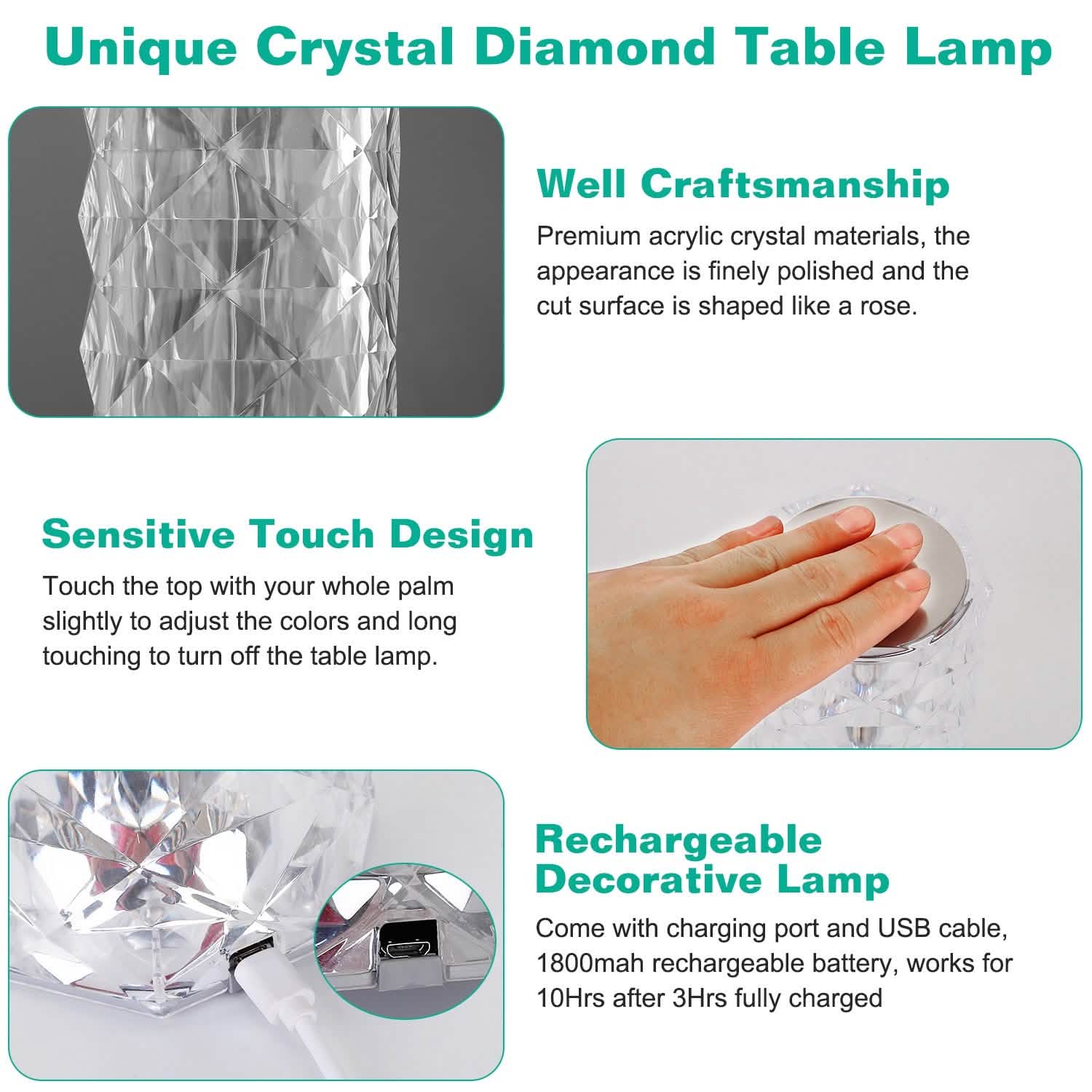 Crystal Diamond Rose Table Lamp DailySale