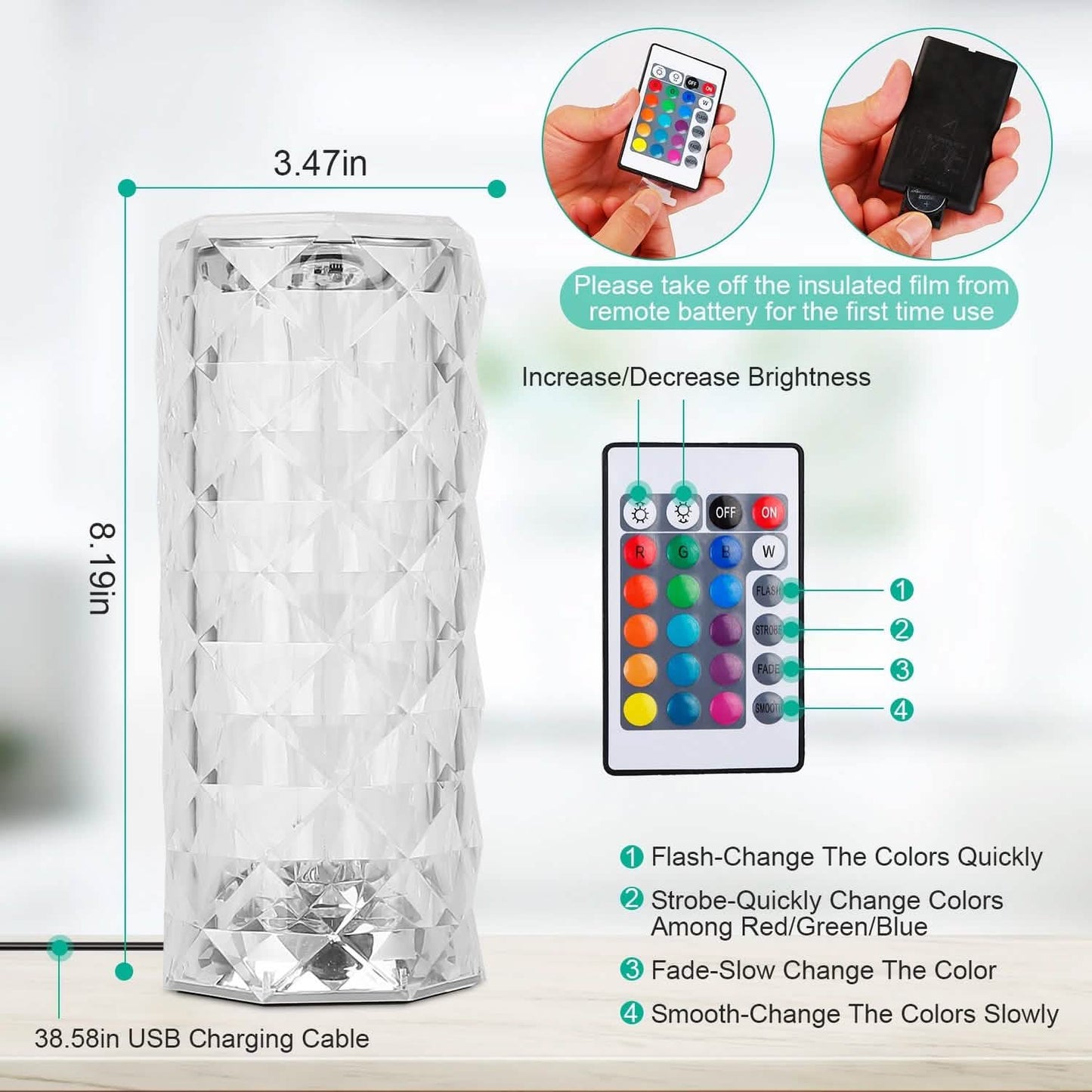 Crystal Diamond Rose Table Lamp DailySale
