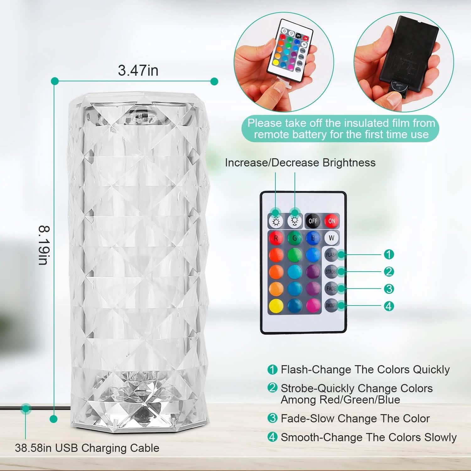 Crystal Diamond Rose Table Lamp DailySale