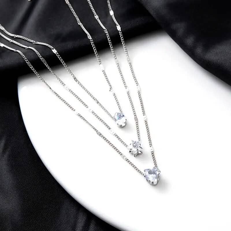 Crystal Zirconia Heart Star Charm Layered Pendant Necklace DailySale