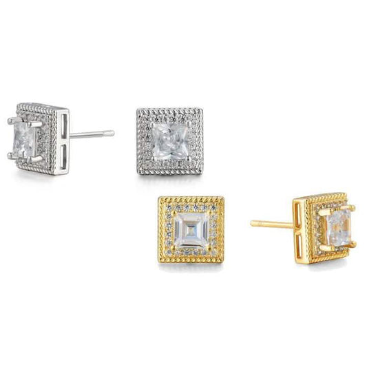 Cubic Zirconia Princess Cable Halo Stud Earrings DailySale