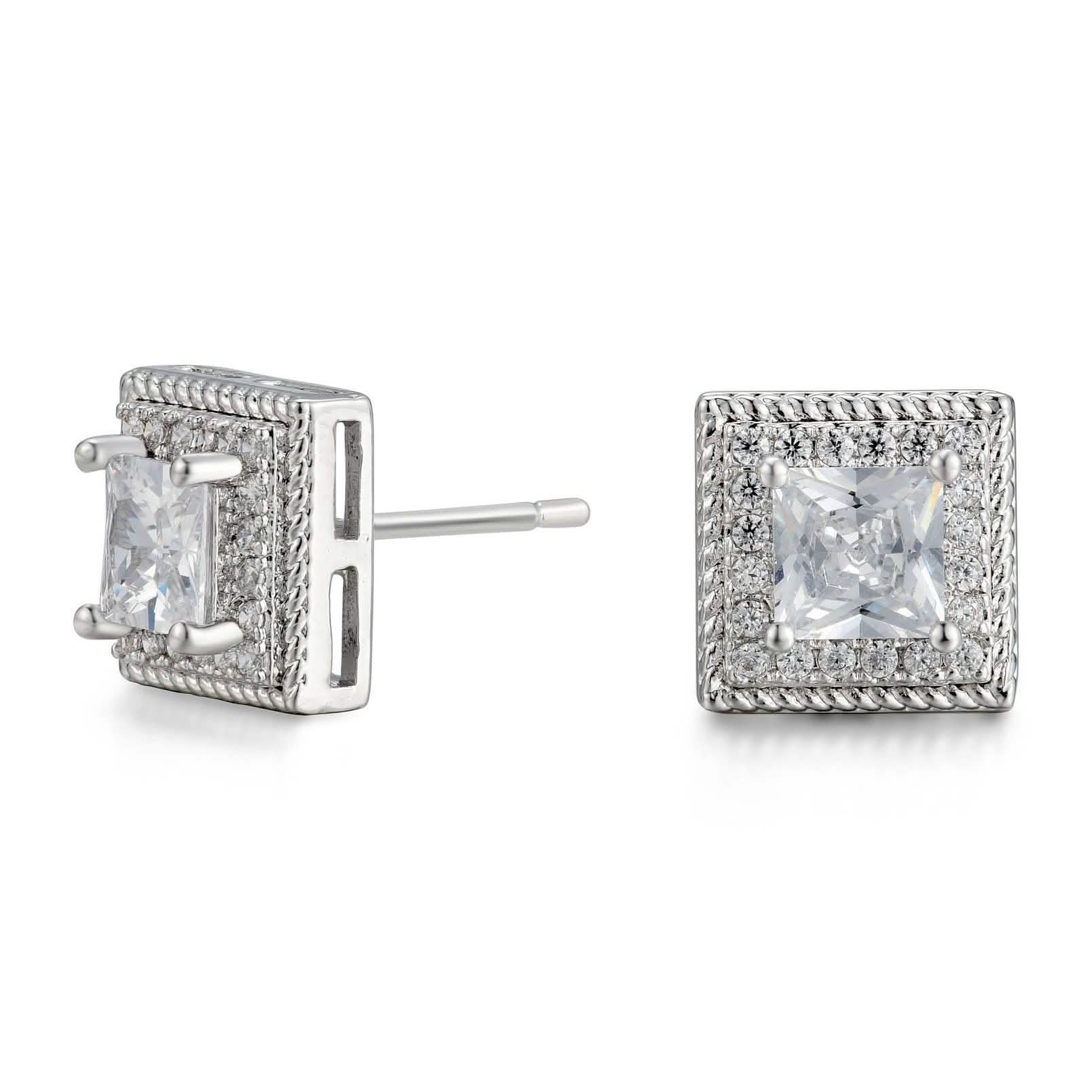 Cubic Zirconia Princess Cable Halo Stud Earrings DailySale