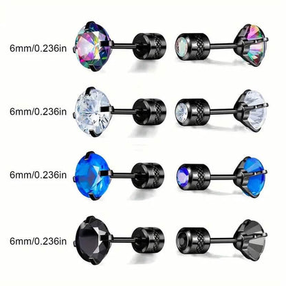 Cubic Zirconia Screw Back Stainless Steel Stud Earrings DailySale