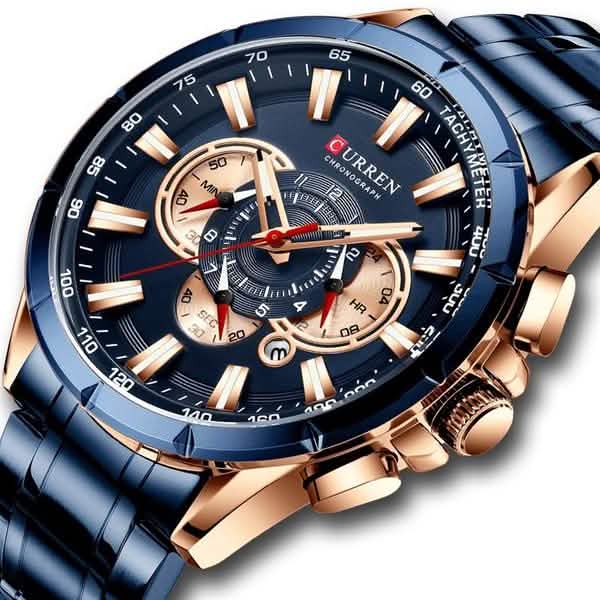 CURREN Men's Multifunctional Chronograph Calendar Quartz Waterproof Full Steel Watch DailySale