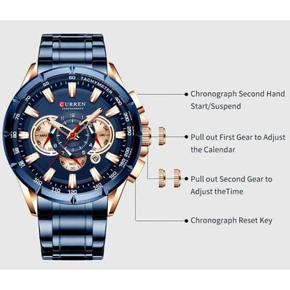 CURREN Men's Multifunctional Chronograph Calendar Quartz Waterproof Full Steel Watch DailySale
