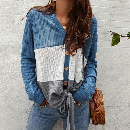 Cut And Sew Panel Knot Hem Waffle Knit Tee DailySale
