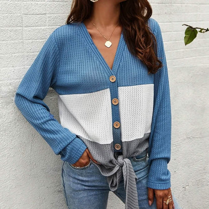 Cut And Sew Panel Knot Hem Waffle Knit Tee DailySale