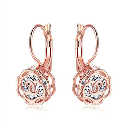Cystal Leverback Floral Earrings In Gold DailySale