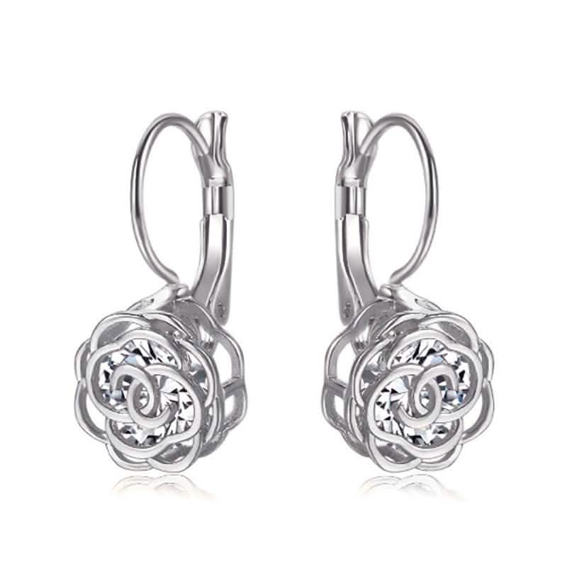 Cystal Leverback Floral Earrings In Gold DailySale