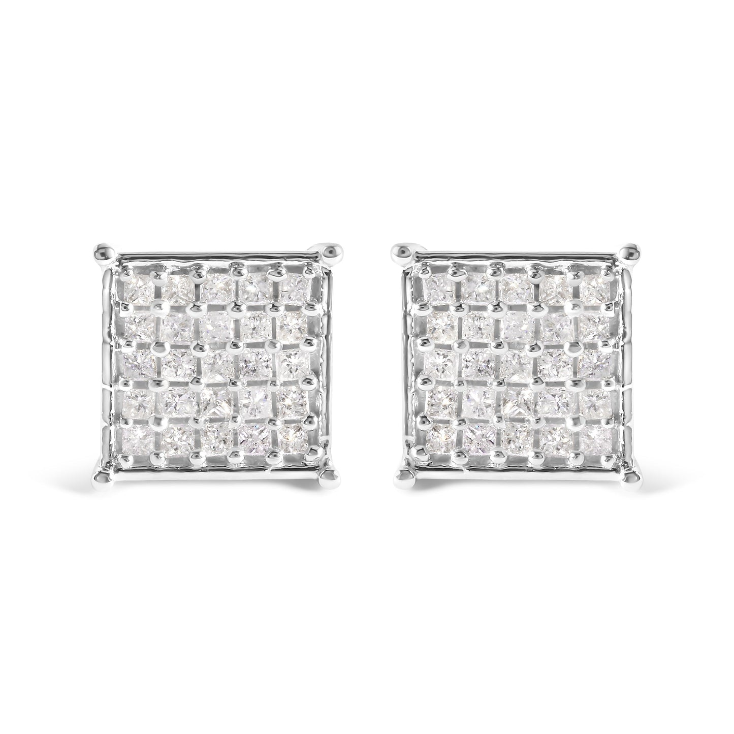 10K White Gold 3/4 Cttw Princess Diamond Composite Stud Earrings (I-J Color, I1-I2 Clarity) Bids.com