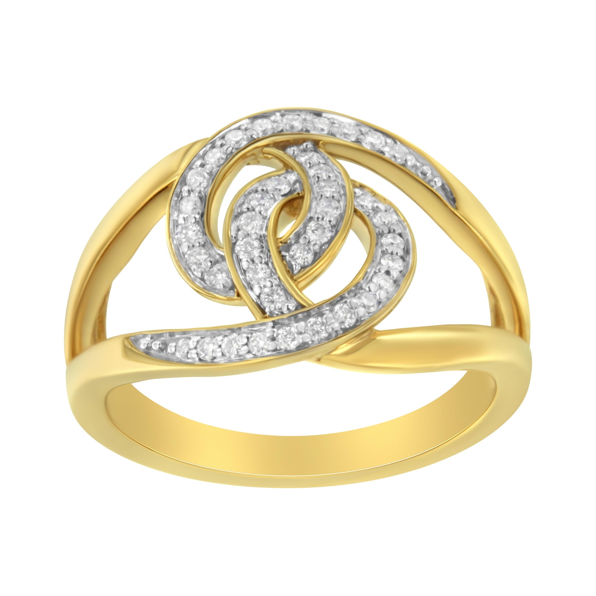 14K Yellow Gold Plated .925 Sterling Silver 1/4 Cttw Diamond Interlocking Loop Open Shank Bypass Ring (I-J Color, I1-I2 Clarity) - Size 7 Bids.com