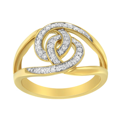 14K Yellow Gold Plated .925 Sterling Silver 1/4 Cttw Diamond Interlocking Loop Open Shank Bypass Ring (I-J Color, I1-I2 Clarity) - Size 7 Bids.com
