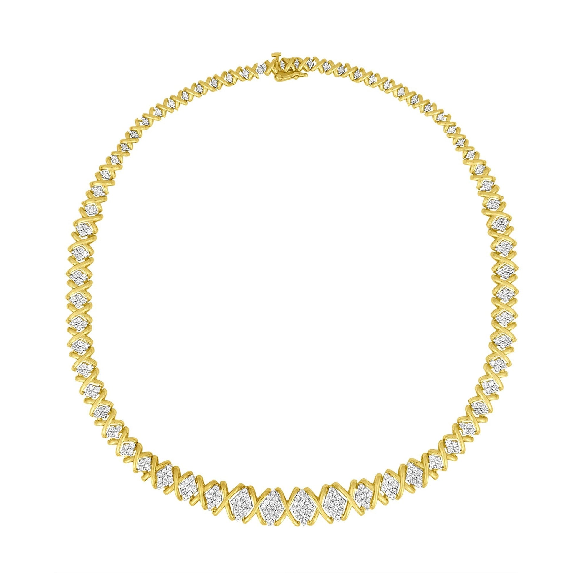 10K Yellow Gold 4 cttw Brilliant Round-Cut Diamond Graduating Riviera Statement Necklace (H-I Color, I2-I3 Clarity) Bids.com