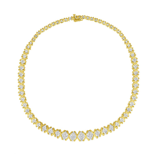 10K Yellow Gold 4 cttw Brilliant Round-Cut Diamond Graduating Riviera Statement Necklace (H-I Color, I2-I3 Clarity) Bids.com