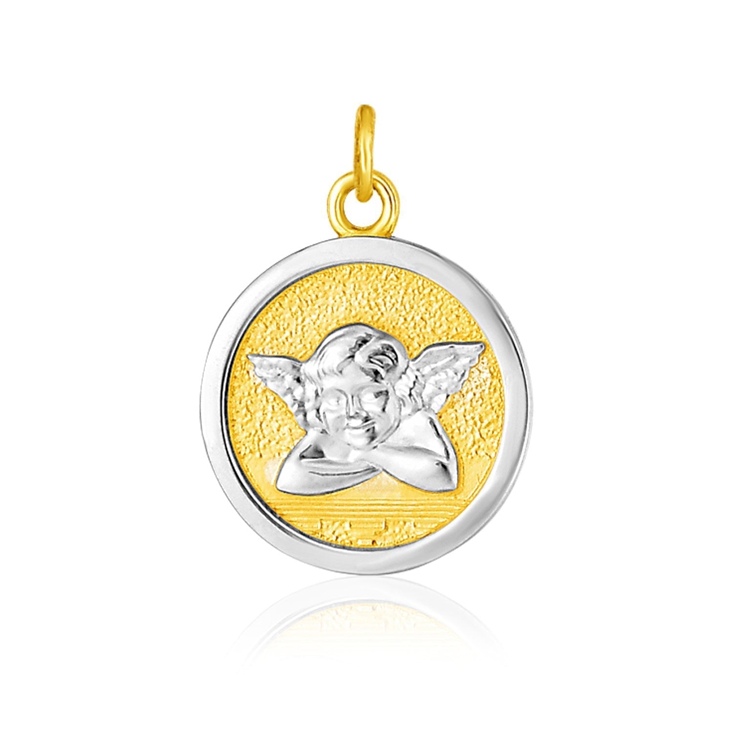 14k Two Tone Gold Round Angel Medal Pendant Bids.com