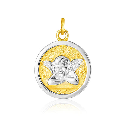 14k Two Tone Gold Round Angel Medal Pendant Bids.com