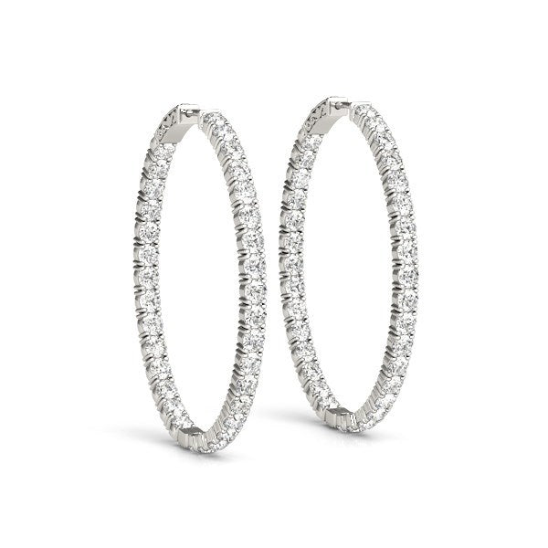Oval Shape Two Sided Diamond Hoop Earrings in 14k White Gold (2 cttw) Bids.com