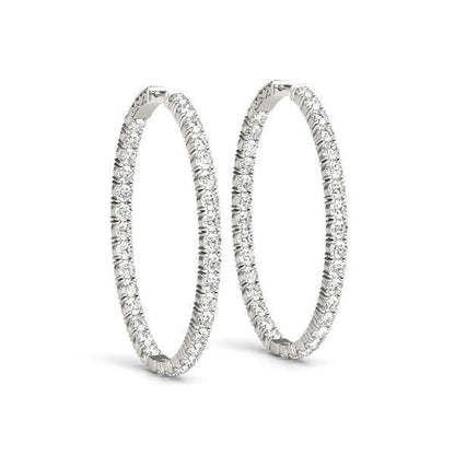 Oval Shape Two Sided Diamond Hoop Earrings in 14k White Gold (2 cttw) Bids.com