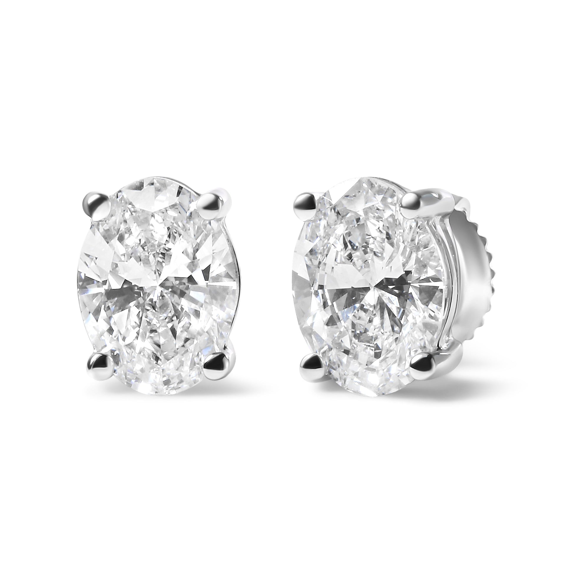 14K White Gold 2.0 Cttw Prong Set Lab Grown Oval Diamond Solitaire Stud Earring (F-G Color, VS1-VS2 Clarity) Bids.com