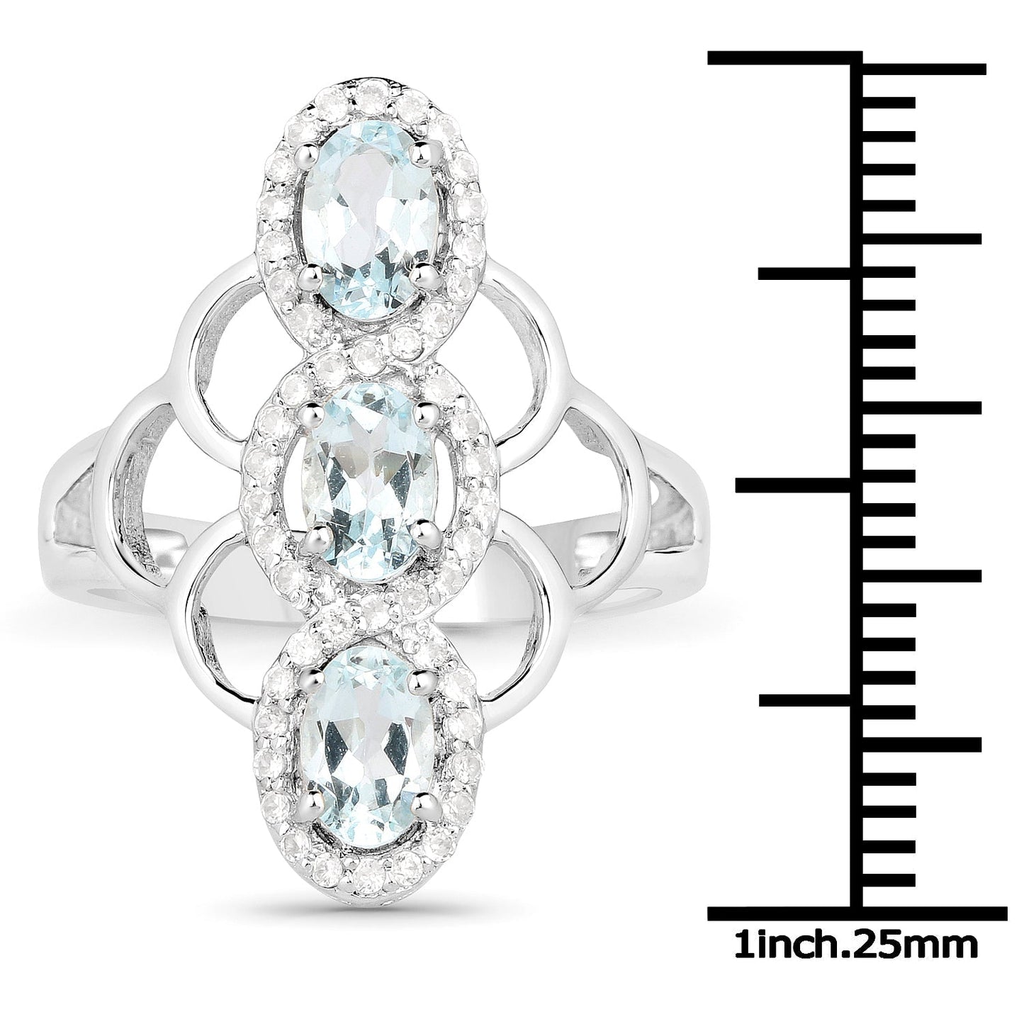 1.54 Carat Genuine Aquamarine and White Zircon .925 Sterling Silver Ring Bids.com