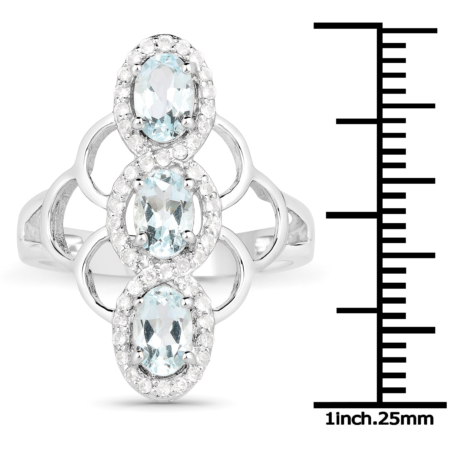1.54 Carat Genuine Aquamarine and White Zircon .925 Sterling Silver Ring Bids.com
