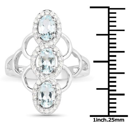 1.54 Carat Genuine Aquamarine and White Zircon .925 Sterling Silver Ring Bids.com